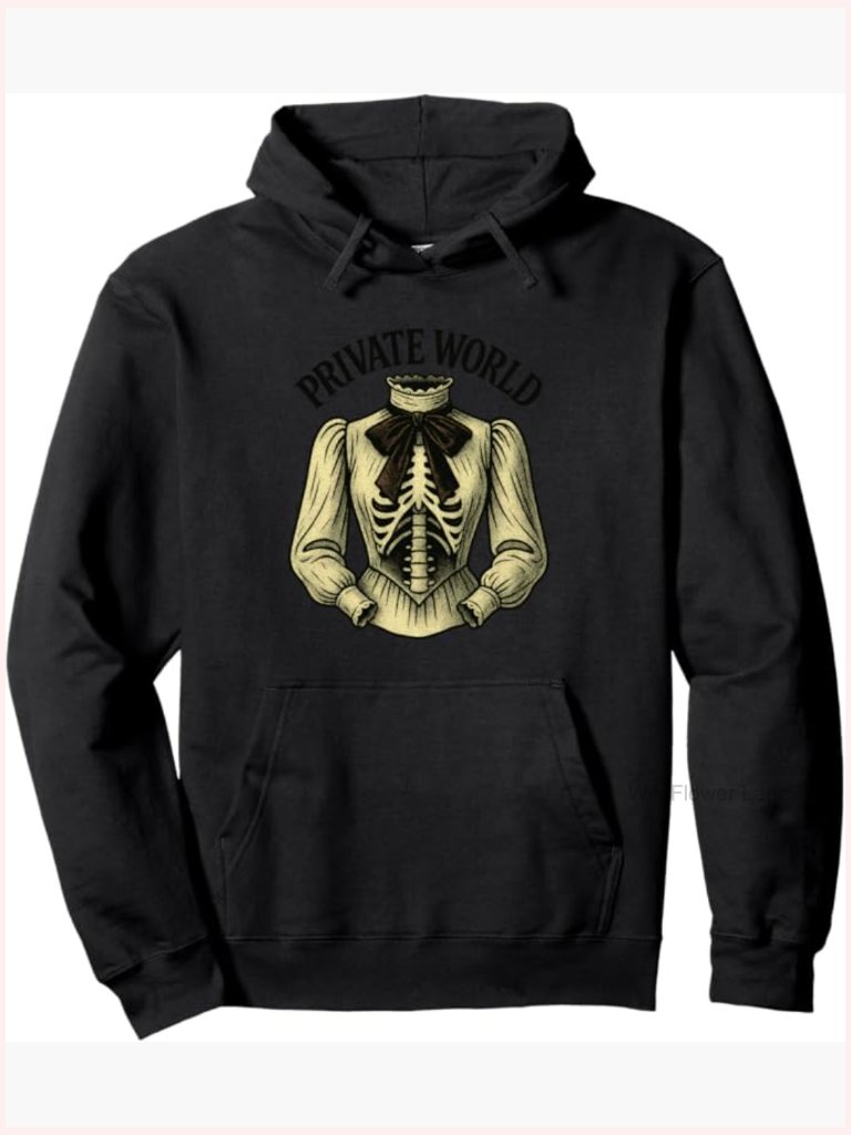 Gothic Skeleton Hoodie Victorian Art Pullover Hooded Neck Long Sleeve